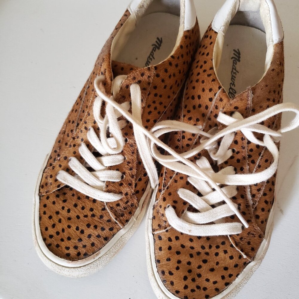 Madewell sidewalk low top lace-up cheetah calf hair sneakers size 6.5